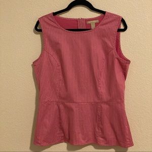 Pink‎ & White Print Cotton Blend Tank with Peplum size 14
